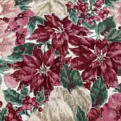 USAコットン　白地ポインセチア　ベリー　ピンク シルバー　クリスマス　輸入生地