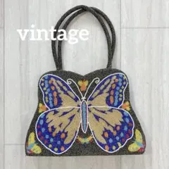 美品 vintage 蝶々 ビーズ刺繍 ハンドバッグ 入学式 卒業式 フォーマル