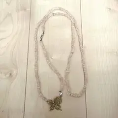 KAORU ロングネックレス　カオル　蝶モチーフ　ローズクオーツ