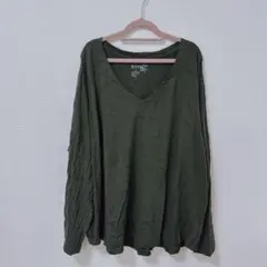 terra & sky オリーブグリーン Vネック Tシャツ 2XL