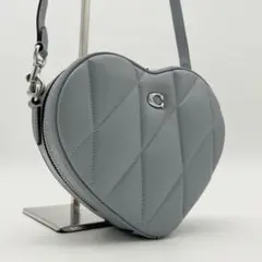 【極美品】コーチ ショルダーバッグ ハート型 キルティング グレーブルー 希少色