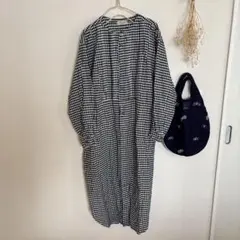 サマンサモスモス 麻混み チェック柄ロングワンピース