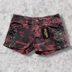 【未使用】00s y2k サイドジップ スタッズ ムラ柄 デニム ショートパンツ