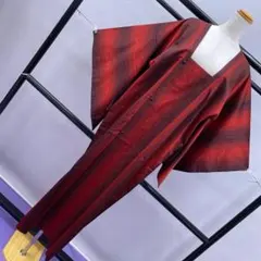 Y★3745★ 雨コート 和装コート 暗い赤色 黒ストライプ柄