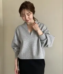 【美品】BEAUTY FORM JERSEY キーネックプルオーバー グレー