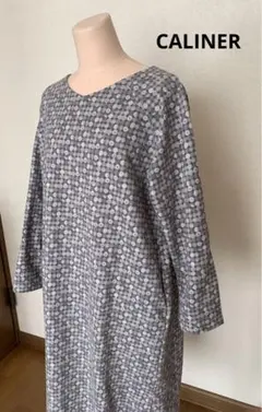 CALINER ドット　身幅ゆったりワンピース　M