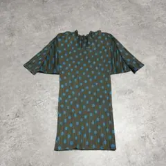 PLEATS PLEASE イッセイミヤケ 総柄 フレンチスリーブ 半袖 トップ PLEATS PLEASE イッセイミヤケ 総柄 フレンチスリーブ 半袖 トップ