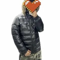 adidas 黒 ダウンジャケット ファー付き　短丈　y2k 00s 人気