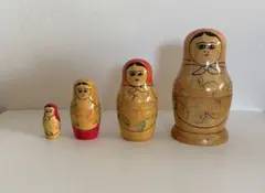 ヴィンテージ 手描き ソビエト 入れ子人形 木製 マトリョーシカ 4点セット
