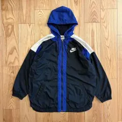 00s NIKE ナイロンジャケット ビッグロゴ 刺繍 スウォッシュ 黒青 古着