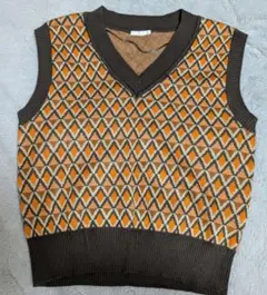 GU ダイヤモンド柄 Vネック ニットベスト M