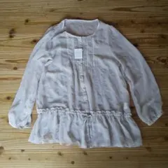 シフォン 長袖ブラウス ベージュ ポリエステル L レディース 羽織