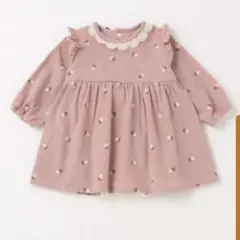 プティマイン　花刺しゅうワンピロンパース　ライトピンク