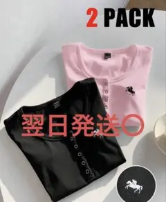 20時削除SHEIN ヘンリーネック リブTシャツ 半袖ピンク黒Sサイズセットのサムネイル