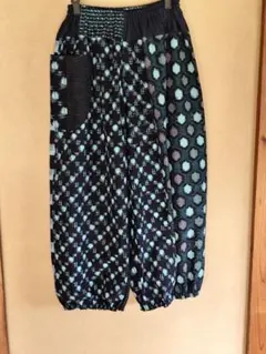 NONA★【時代物生地を今流で】古布　ハンドメイド　サルエルパンツ　絣 NONA☆【時代物生地を今流で】古布 ハンドメイド サルエルパンツ 絣