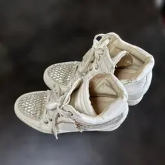 ホワイト ハイカットスニーカー スパンコール付き