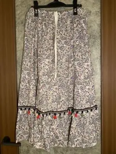 【春夏秋】ニッセンSMILE LAND ペイズリー柄ロングスカート フリンジ付き