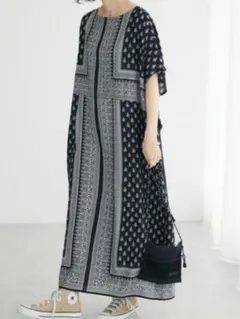 クラフトスタンダードブティック インドコットン混パネル柄ワンピース レディース