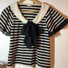 axes femme マリンテイスト リボンタイ シフォンフリル袖 Mのサムネイル