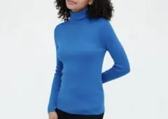 UNIQLO ユニクロ メリノリブタートルネックセーター ニット 青 ブルー