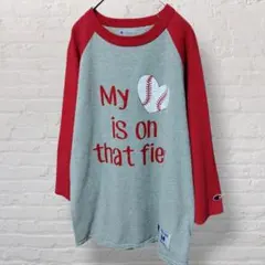 Champion ラグランシャツ レア プリント 七分袖 シャツ 長袖 ロンt