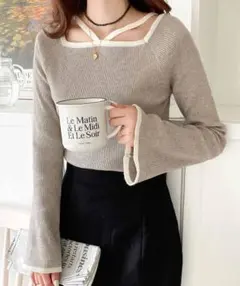 最終値下げ mily bilet 2wayクロスストラップ袖フレアリブニット S