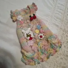 犬服♪手編み♪パステルレインボーフリルと可愛いがいっぱいのキャミワンピ