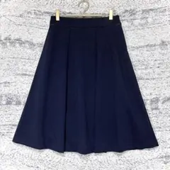 リフレクト フレアスカート ひざ丈 ミディ丈 ストレッチ 日本製 ネイビー L