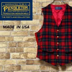 ペンドルトン　USA製　70s ウールベスト　チェック　レッド　金ボタン　38