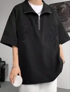 ハーフジップ Tシャツ ブラック 半袖