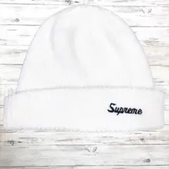美品シュプリーム ニットビーニー帽 刺繍ロゴ F ホワイト 0746