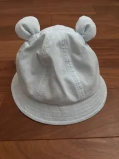 ベビー帽子 くま耳 日よけ付き 水色 48cm