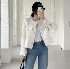 DHOLIC ゴールドボタンフラップツイードジャケット・B019195