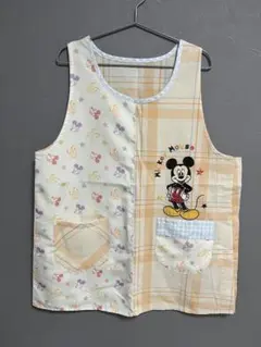 ミッキーマウス エプロン オレンジチェック