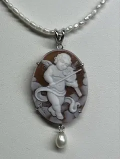 (ME-341)SVシェルカメオペンダント(5,0mmパール)41cm N付き