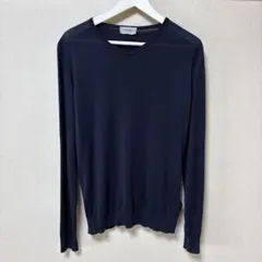 JOHN SMEDLEY 長袖コットンニットVネック　　ネイビーSのサムネイル