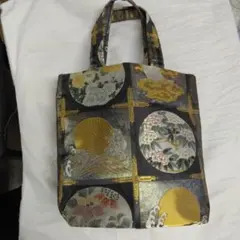 和風トートバッグ 黒金 花柄