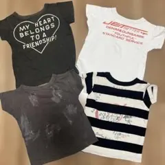 デニムダンガリー80,-90Tシャツ4枚バックプリントハートボーダースマイル