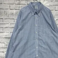 ブルックスブラザーズ長袖シャツ！チェックブルー XL 908