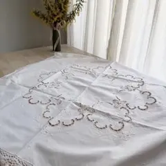 ヴィンテージレース　テーブルクロス　ボビンレース 83cm 花刺繍