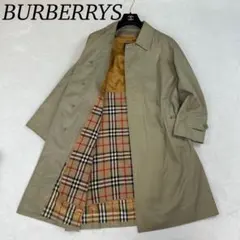K263 M バーバリー ノバチェック柄 ステンカラーコート カーキ メンズ