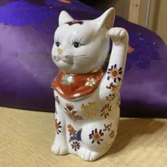 願いが叶う】九谷焼 タッチ猫 下野邦子作 イッチン 華盛り 作家 招き猫