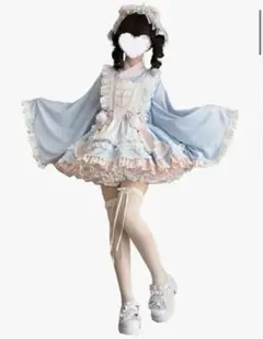 ロリータ服 メイド服 和風 ロリワンピース ガールズ 着物 水色