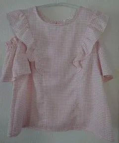 ギンガムチェック 肩出しブラウス