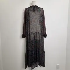 R00916 IENA イエナ フラワープリント　ワンピース 紺色　シースルー