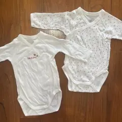 プチバトー　オーガニックコットン　ベビー肌着 2点セット 白 ハート柄