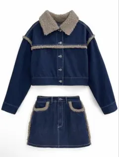 ボアデニムジャケット×ミニスカートセットアップ