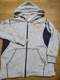 130㎝　PUMA フード付きパーカー グレー/ネイビー