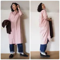 美品♡LENO プルオーバー ドレスワンピース バンドカラー 21SS ピンク