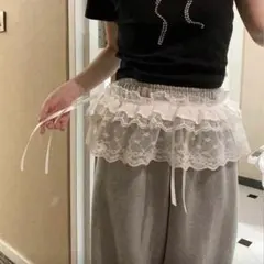 ホワイト レース付きフリルスカート レイヤード